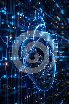 Digital Heart The Fusion of Advanced Technology and Organic Life Showing a Pulsating Heart in a Futuristic Cyberspace Environment photo