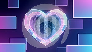 Digital heart glowing with binary code in a futuristic space