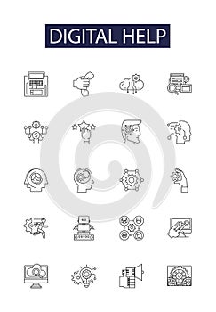 Digital help line vector icons and signs. digital, concept, support, technology, internet, business, people,background