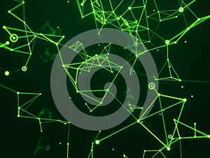 Digital hi-tech network connecting with line abstract background, green theme