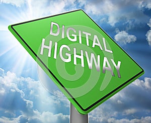 Digital Highway Sign Virtual Roadway 3d Illustration