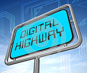 Digital Highway Sign Virtual Roadway 3d Illustration