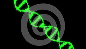 Digital Holographic Green DNA. Rotating DNA strands are assembled from individual elements. Genetic engineering scientific concept