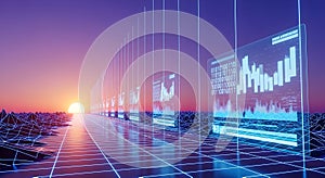 Digital Horizon: Futuristic Data Visualization at Sunset