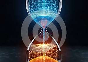 Digital hourglass symbolizing flow of time and technology