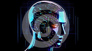 digital human bot on binary code background AI generated