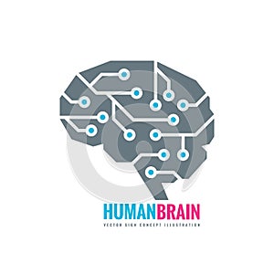Digital human brain - vector logo concept illustration. Mind sign. Future electronic structure technology creative symbol.