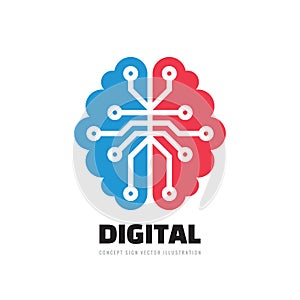 Digital human brain - vector logo template concept illustration. Mind sign. Education thinking symbol. Creative idea icon. Left an