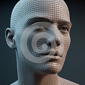 Digital Human Face Grid - AI and Technology Concept