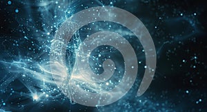 Digital Human Form Emerging From Blue Nebular Background