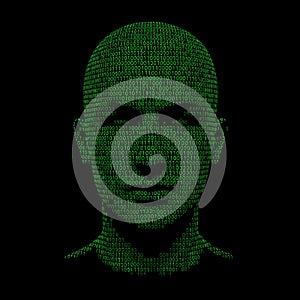 Digital Human Head, Binary Code, Artificial Intelligence