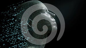 Digital Human Head in Binary Code