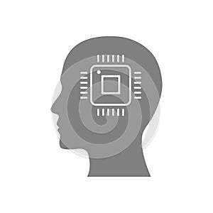 digital human head, brain, technology, head, memory, creative technology mind, artificial intelligence grey color icon