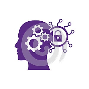 digital human head, brain, technology, head, memory, creative technology mind, artificial intelligence purple color icon