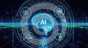 Digital human head composed of data streams and artificial intelligence network connections