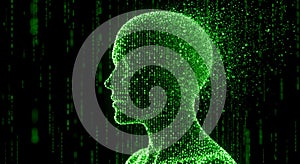 Digital Human Head Formed from Binary Code profile
