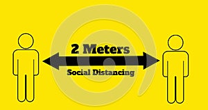 Digital human icons maintaining 2 meters social distance against yellow background