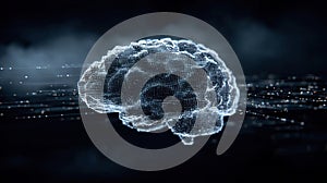 Digital A. I. Brain in cloud of binary data. A computer generated animation of a digital brain surrounded by binary information
