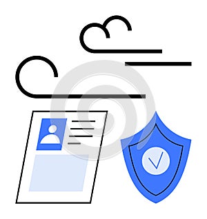 Digital ID Card with Security Shield and Cloud Elements for Data Protection Theme