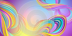 Digital illustration, abstract background with colorful twisted lines, wide horizontal creative wallpaper