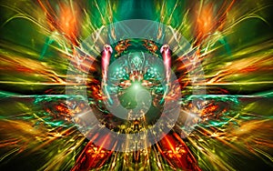 Digital illustration abstract image generated fractal background image portal pattern of various geometric shapes and lines of