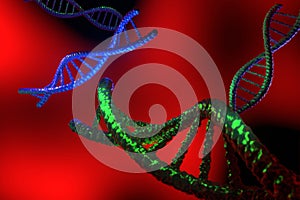 Digital illustration biochemistry with structure human DNA molecule concept , 3d rendering