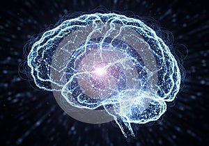 A digital illustration of a brain composed of interconnected