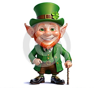 Digital Illustration of a cartoon Leprechaun with a walking stick