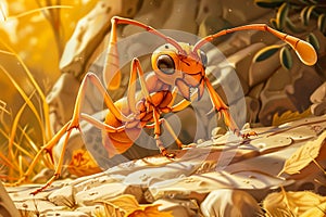Cartoon Red Ant Working. Generated Image.