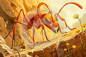Cartoon Red Ant Working. Generated Image.