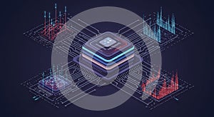 A digital illustration of a central processing unit (CPU) with multiple layers,