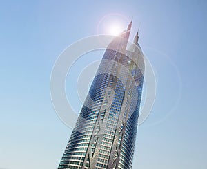 digital illustration of close up view of skyscraper