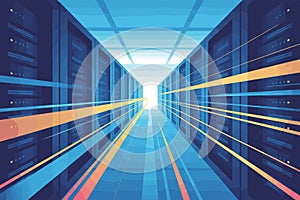 Futuristic Data Center Corridor with Light Streaks Cloud Computing Concept