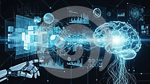 Digital screens displaying graphs charts and data emphasizing