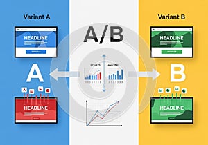 A digital illustration depicting an A B testing concept with two