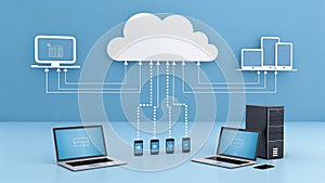 Digital illustration depicting a cloud computing concept.