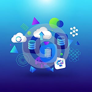 Digital illustration depicting cloud computing and data storage