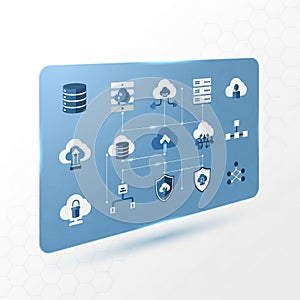 Digital illustration depicting cloud computing and data storage concepts