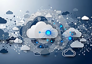 Digital illustration depicting cloud computing and network technolog
