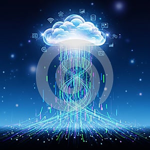 Icons representing various technologies like Wi-Fi, database, and