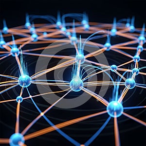 A digital illustration depicting a conceptual network of interconnected nodes