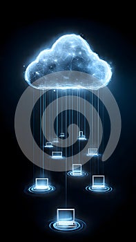 Abstract Global Network Infrastructure Featuring 3D Digital Clouds and Secure Data Flow