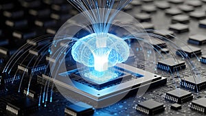 Artificial Intelligence Brain Computing Concept Digital Data Flow