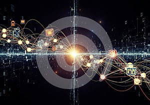 Digital illustration depicting a network or data visualization