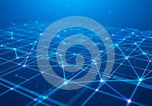 A digital illustration depicting a network or grid pattern on a blue background. Intersecting lines