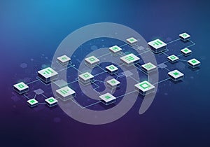 A digital illustration depicting a network of interconnected blocks on
