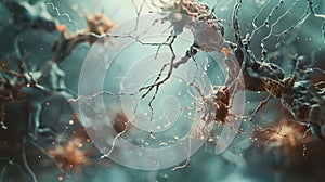 Microscopic view of interconnected nerve cells in a digital illustration photo