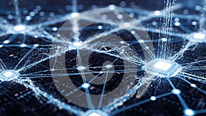 Illustration depicts a complex network of interconnected nodes