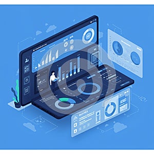 Digital illustration displaying a futuristic data dashboard with