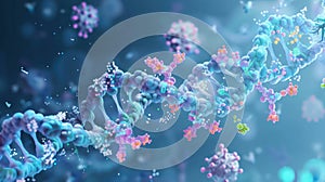 Digital illustration of DNA replication process with labeled molecular